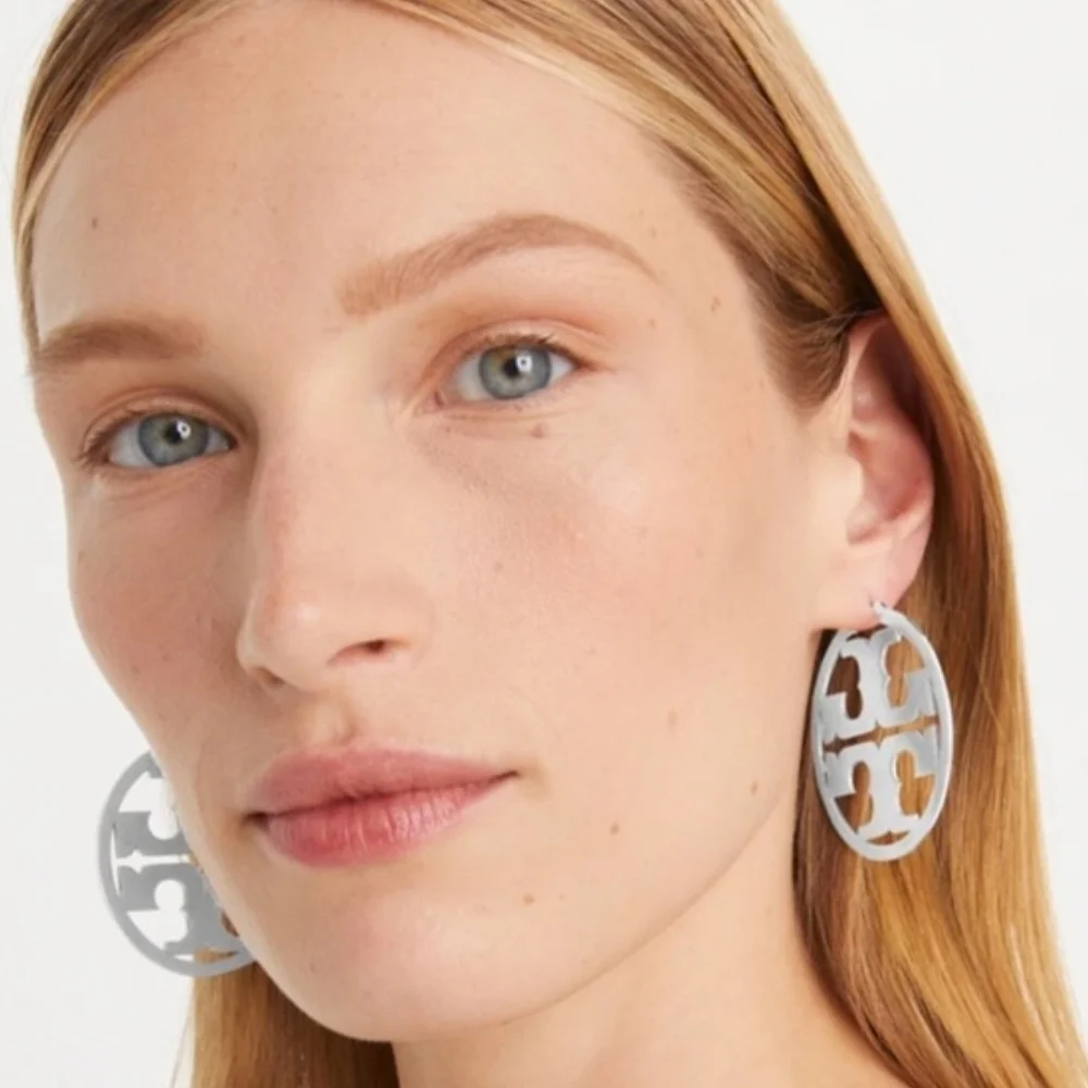 Tory Burch Silver Cutout Logo Earrings